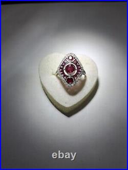 14k white gold Ring Victorian design hand maid with Diamond &natural Ruby