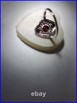 14k white gold Ring Victorian design hand maid with Diamond &natural Ruby