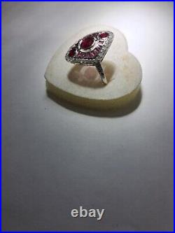 14k white gold Ring Victorian design hand maid with Diamond &natural Ruby