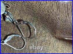 1800'S GOLD FILLED HAND ENAMELED VICTORIAN EARRINGS GIRL HOLDING DRESS With FLOWER