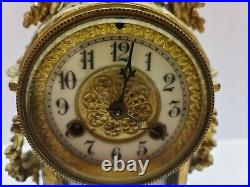 1800's WATERBURY French Victorian Style Mantel Clock with Hand Painted Porcelain