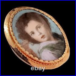 1800s Victorian 14K GOLD Cameo Hand Painted Porcelain Portrait Brooch Child