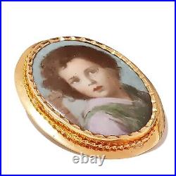 1800s Victorian 14K GOLD Cameo Hand Painted Porcelain Portrait Brooch Child