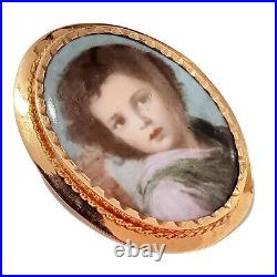 1800s Victorian 14K GOLD Cameo Hand Painted Porcelain Portrait Brooch Child