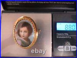 1800s Victorian 14K GOLD Cameo Hand Painted Porcelain Portrait Brooch Child