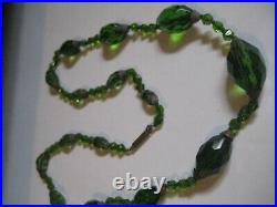 1800s Victorian Dark Green Hand Cut Crystal Beads 24 Necklace Faceted Beads