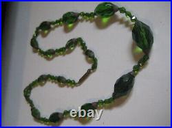 1800s Victorian Dark Green Hand Cut Crystal Beads 24 Necklace Faceted Beads