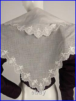 1830s Red Polka Dot White India Pelerine For Dress W Hand Embroidery