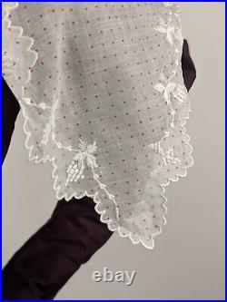 1830s Red Polka Dot White India Pelerine For Dress W Hand Embroidery