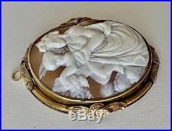 1850's Large Antique Victorian 14K gold & Hand Carved Shell Cameo Brooch Pendant