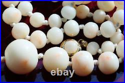 1860s Antque 5-12.5mm 14k yellow gold 23.0 angel skin coral bead necklace 32.6g