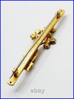 1870s Antique MID VICTORIAN 9ct Gold IRISH GREEN CLOVER with Lady's HAND bar PIN