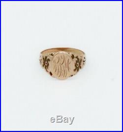 1880's Antique Victorian 14K Gold Hand Engraved Signet Ring 3 Grams Size 7 1/2