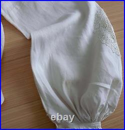 1880s Unbleached Blouse White/Cream Linen Full Sleeve Lots of Hand Embroidery