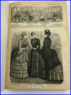 1884 La Mode Illustree Hand Coloured Fashion Plates Folio with 48 Large Plates