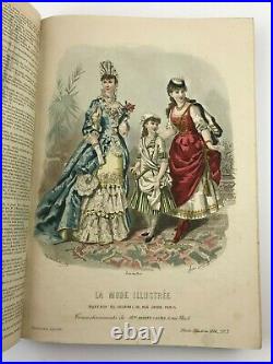 1884 La Mode Illustree Hand Coloured Fashion Plates Folio with 48 Large Plates