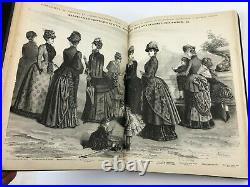 1884 La Mode Illustree Hand Coloured Fashion Plates Folio with 48 Large Plates