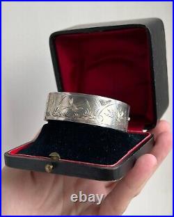 1887 Antique Victorian Womens Jewelry Circle Bangle Cuff Silver 925 Hand Carved