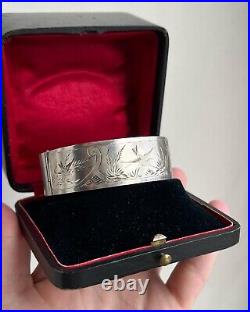 1887 Antique Victorian Womens Jewelry Circle Bangle Cuff Silver 925 Hand Carved