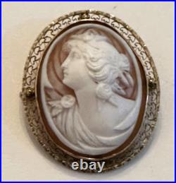 1890-1910 10K gold, Left Facing Victorian Carved Shell Cameo