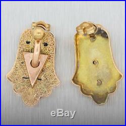 1890s Antique Victorian 14k Yellow Gold Hand Of God Hamsa Earrings