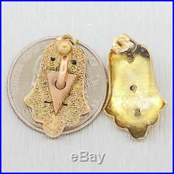 1890s Antique Victorian 14k Yellow Gold Hand Of God Hamsa Earrings