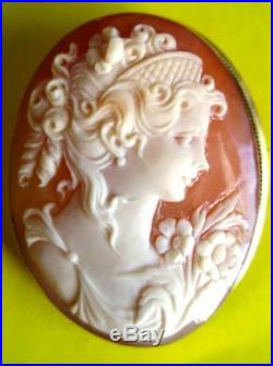18K Gold Shell Cameo Brooch/Pendant Antique Victorian Hand Carved Hallmarked
