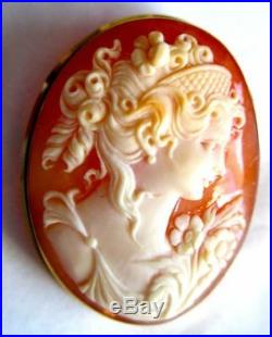 18K Gold Shell Cameo Brooch/Pendant Antique Victorian Hand Carved Hallmarked