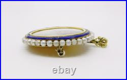 18K Yellow Gold Antique Pearl Hand Painted Victorian Lady Brooch Pendant -LB2364