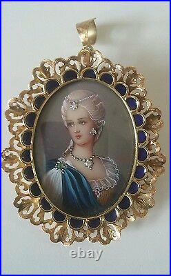 18 Kt Italy Corletto Hand Painted Victorian Cameo Precious Stones Pendant Brooch