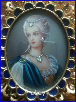 18 Kt Italy Corletto Hand Painted Victorian Cameo Precious Stones Pendant Brooch