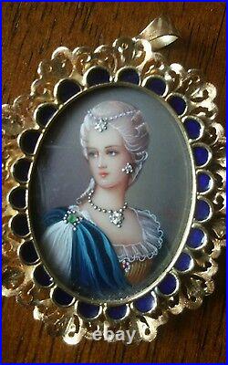 18 Kt Italy Corletto Hand Painted Victorian Cameo Precious Stones Pendant Brooch