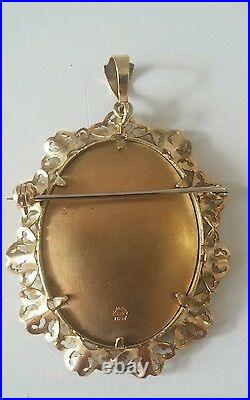 18 Kt Italy Corletto Hand Painted Victorian Cameo Precious Stones Pendant Brooch