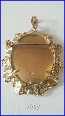 18 Kt Italy Corletto Hand Painted Victorian Cameo Precious Stones Pendant Brooch