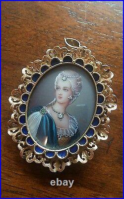 18 Kt Italy Corletto Hand Painted Victorian Cameo Precious Stones Pendant Brooch