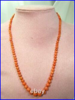 18 Victorian Antique Hand Carved Coral Beads Graduated Necklace