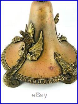 1900s Antique Victorian Table Lamp Copper Brass Dragons Ornate Hand Crafted