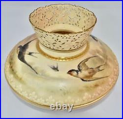 1904 Royal Worcester Hand Painted Vase SWALLOWS Reticulated Neck 703/G14