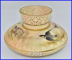 1904 Royal Worcester Hand Painted Vase SWALLOWS Reticulated Neck 703/G14