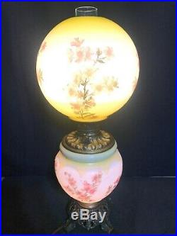 1905 Antique Gone With The Wind Hand Painted Consolidated Glass Oil Lamp GWTW