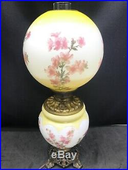 1905 Antique Gone With The Wind Hand Painted Consolidated Glass Oil Lamp GWTW