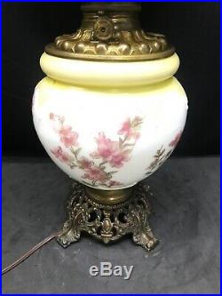 1905 Antique Gone With The Wind Hand Painted Consolidated Glass Oil Lamp GWTW