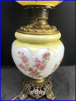 1905 Antique Gone With The Wind Hand Painted Consolidated Glass Oil Lamp GWTW