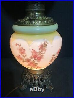 1905 Antique Gone With The Wind Hand Painted Consolidated Glass Oil Lamp GWTW