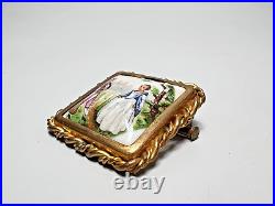 1930s French Limoges Hand-Painted Porcelain Victorian Courting Couple Brooch Pin
