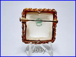 1930s French Limoges Hand-Painted Porcelain Victorian Courting Couple Brooch Pin