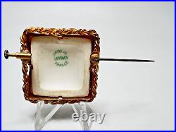 1930s French Limoges Hand-Painted Porcelain Victorian Courting Couple Brooch Pin