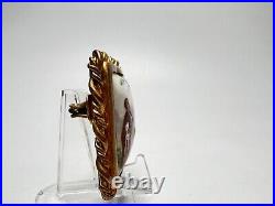 1930s French Limoges Hand-Painted Porcelain Victorian Courting Couple Brooch Pin