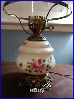 1940s 60s Hand Painted Victorian Hurricane Table Lamp