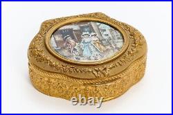 19C French Bronze Scalloped Dresser Vanity Box Hand Painted Victorian Scene 5